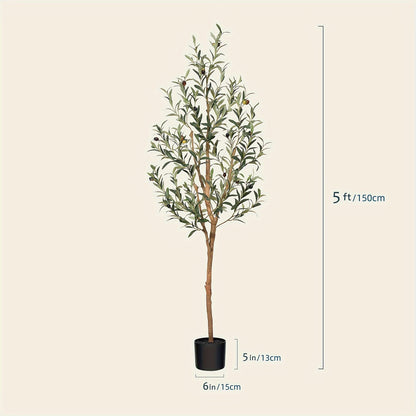 Slender Potted Olive Artificial Tree with Complete 4, 5, 6 and 7 ft Height Options and Faux Fruit Detail
