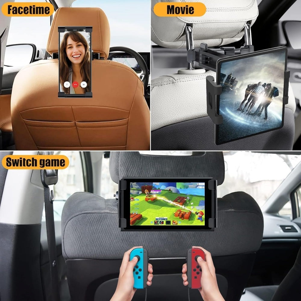 Car Headrest Tablet Mount 2-Pack – 360° Rotating Adjustable Holder for iPad & Tablets 5.5–18.4 Inch, Soft Sponge Padding, Portrait & Landscape Modes, Perfect for Kids in Back Seat