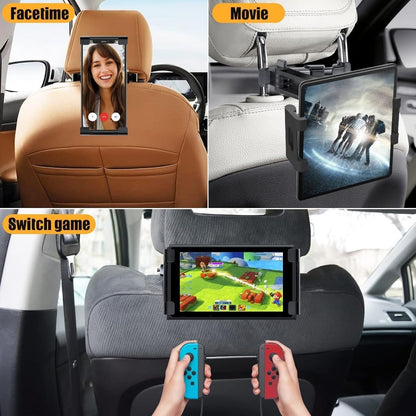 Car Headrest Tablet Mount 2-Pack – 360° Rotating Adjustable Holder for iPad & Tablets 5.5–18.4 Inch, Soft Sponge Padding, Portrait & Landscape Modes, Perfect for Kids in Back Seat