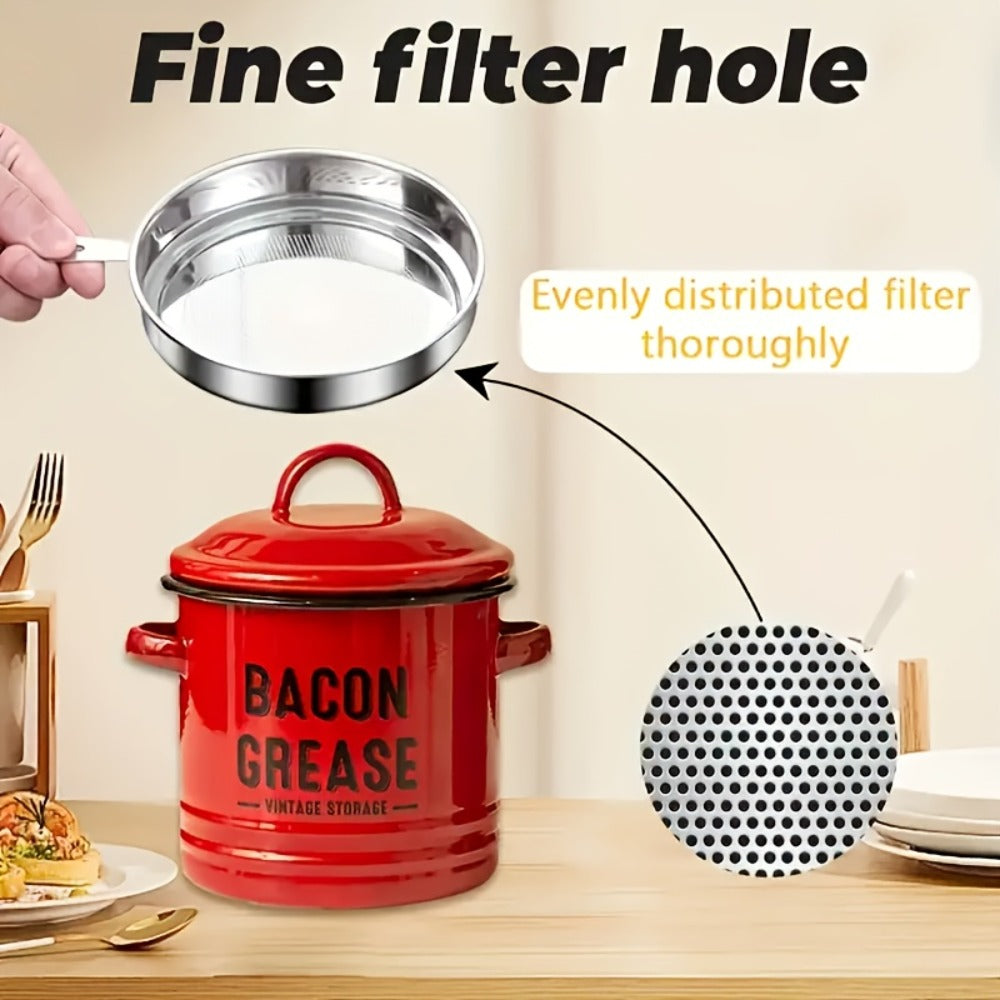 Bacon Grease Container with Lid, Large Grease Storage Can with Heat-Resistant Filter, Silicone Spatula & Cleaning Sponge Set