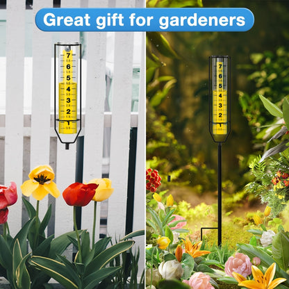 Adjustable Outdoor Rain Gauge with Large Transparent Tube, Metal Frame and 21- to 28-Inch Height Options