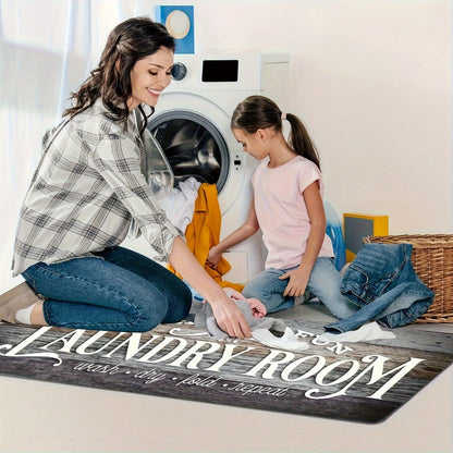 Rustic Laundry Room Runner Mat with Wood-Grain Print and Rubber Backing in Two Long Size Options