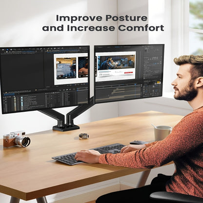 Dual Monitor Stand for 32 Inch Screens, Full Motion Dual Monitor Arm with 180° Swivel Tilt 360° Rotation