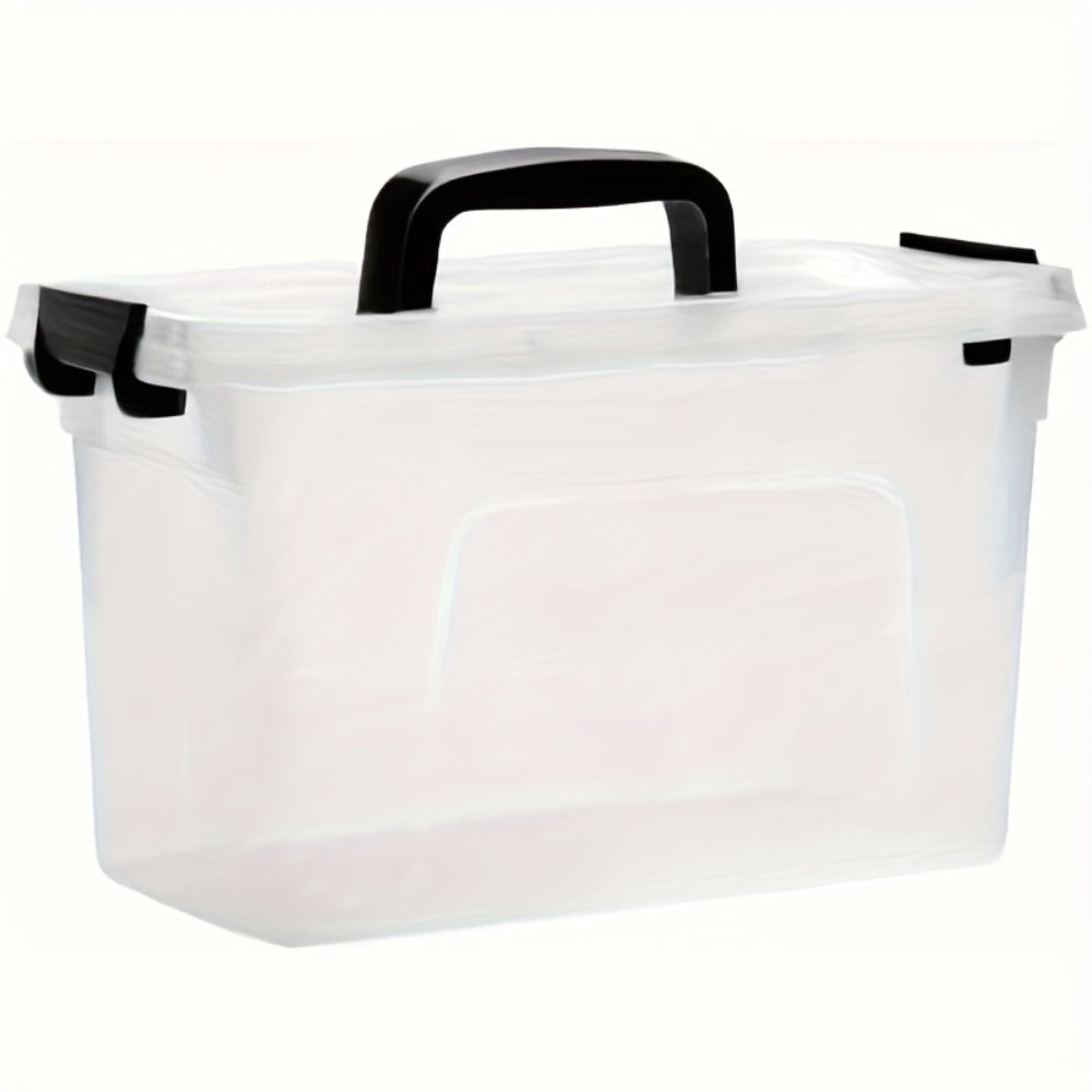 Six-Piece 6-Quart Clear Storage Box Set with Black Latches, Carry Handles and Stackable Lids