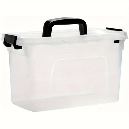 Six-Piece 6-Quart Clear Storage Box Set with Black Latches, Carry Handles and Stackable Lids
