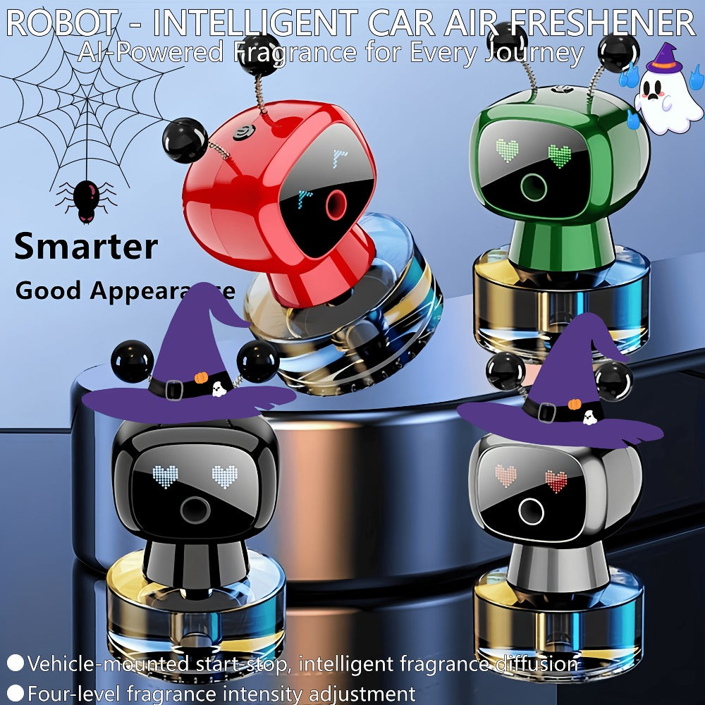 Car Air Freshener Robot-Shaped Auto Spray Diffuser with Four Intensity Levels and Five Color-Scent Options