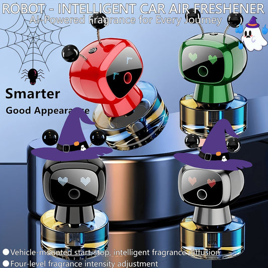 Car Air Freshener Robot-Shaped Auto Spray Diffuser with Four Intensity Levels and Five Color-Scent Options