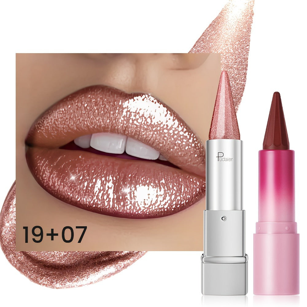 Lipstick Set 2pcs for Women — Highly Pigmented Waterproof Matte & Metallic Shimmer Lip Color Combo with Pointed-Tip Precision, Long-Lasting Full Coverage Beauty Gift