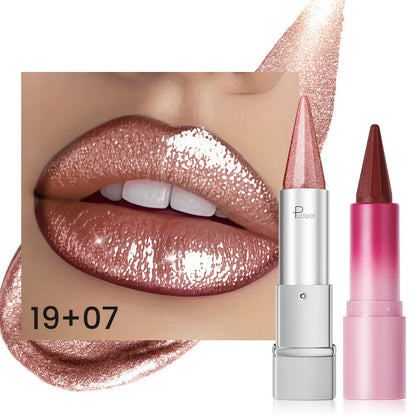 Lipstick Set 2pcs for Women — Highly Pigmented Waterproof Matte & Metallic Shimmer Lip Color Combo with Pointed-Tip Precision, Long-Lasting Full Coverage Beauty Gift