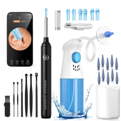 Ear Washer and 1080P-Marked Visual Ear Camera Kit with WiFi Smartphone Viewing and Accessory Tips