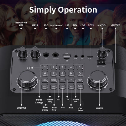JYX T19-T Karaoke Machine for Adults with 2 Microphones & RGB Light Show - Wireless Bluetooth Speaker, Live Streaming Function, Home Party KTV System, Christmas Birthday Gift for Family Friends