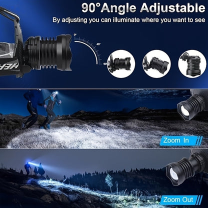 XHP70 Rechargeable Zoom Headlamp with 1700-Lumen Label, 6000mAh Battery and Three Beam Modes