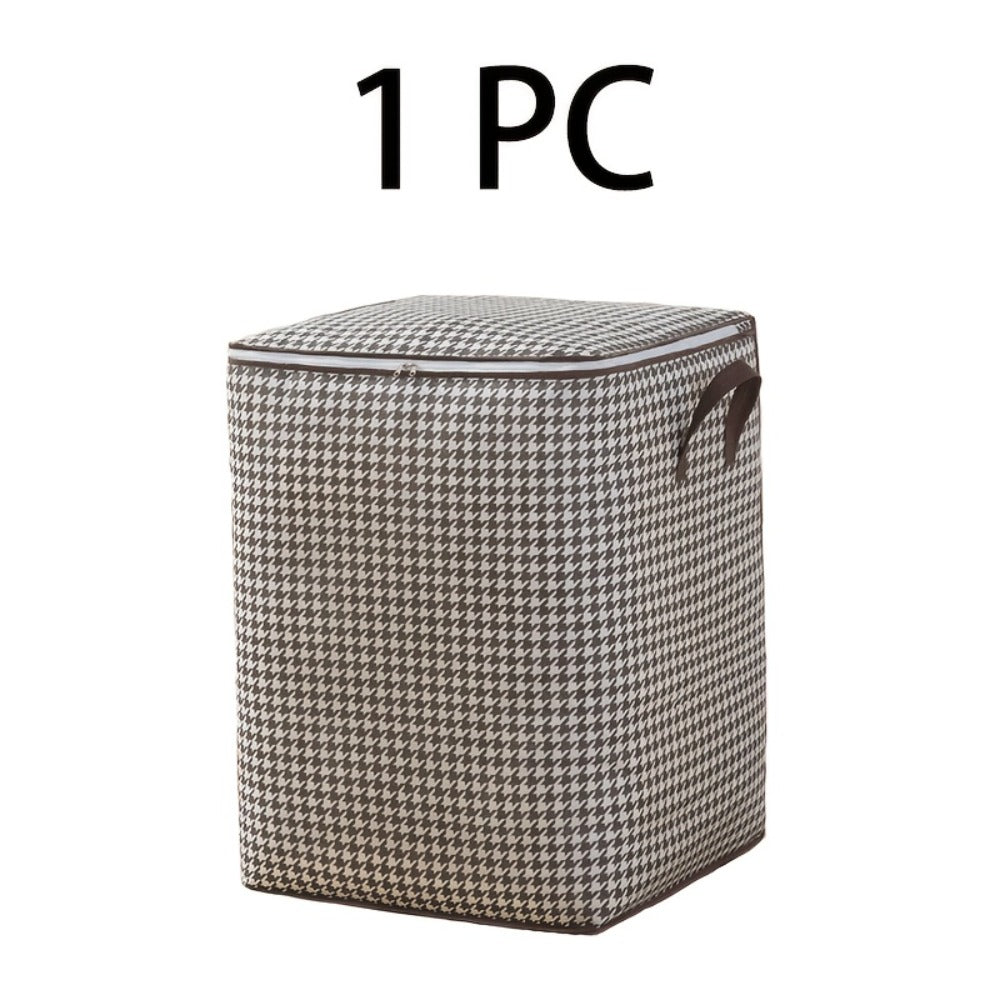 Large 160 L Houndstooth Fabric Storage Bag with Double Zippers, Carry Handles and Foldable Square Shape