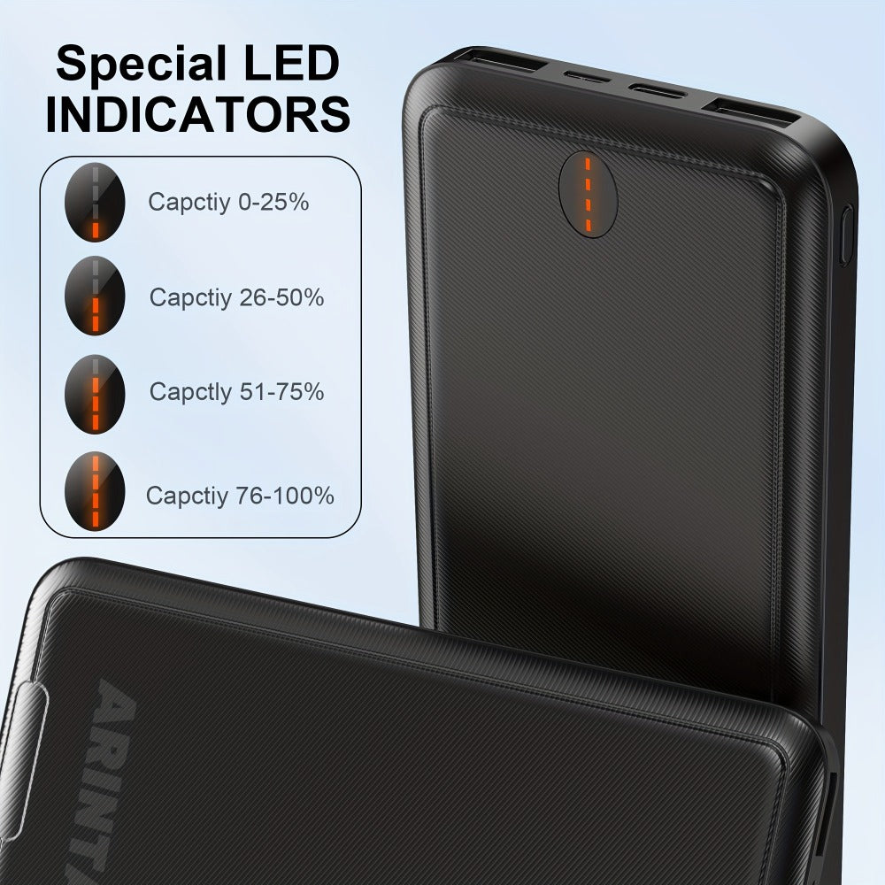 Power Bank 10000mAh 5V/2A for Heated Clothing with USB-C Input/Output in Black or White Battery Pack