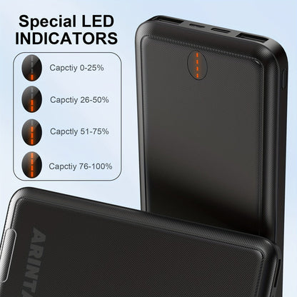 Power Bank 10000mAh 5V/2A for Heated Clothing with USB-C Input/Output in Black or White Battery Pack