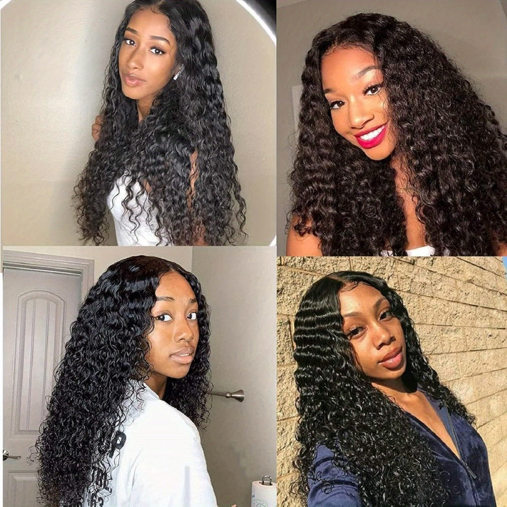 Body Wave Human-Hair 4x4 Lace Closure Wig in Black with Listed 180% Density and Five Length Options