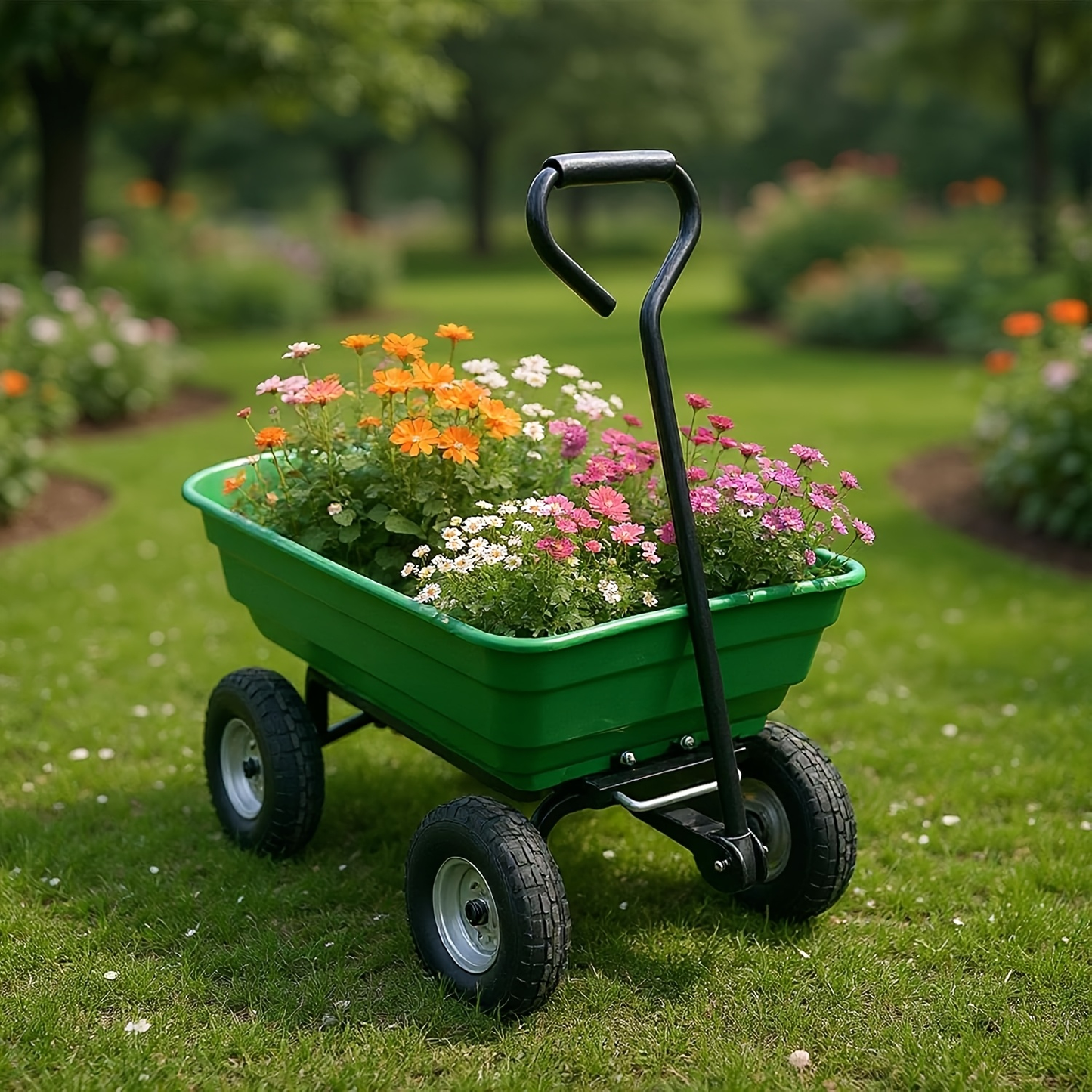 Utility Wagon 1200 lbs Heavy-Duty Poly Bed Steel Frame Dump Cart with Built-in Stand, Towable Wheelbarrow for Garden, Farm & Landscaping