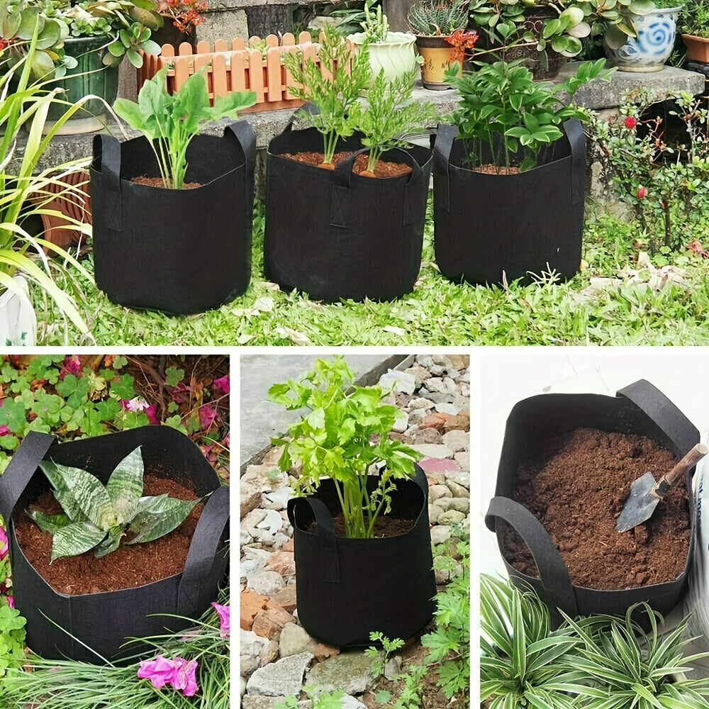 Black 5-Gallon-Labeled Grow Bags with Handles in 10-Pack or 20-Piece Checkout Options for Garden Planting
