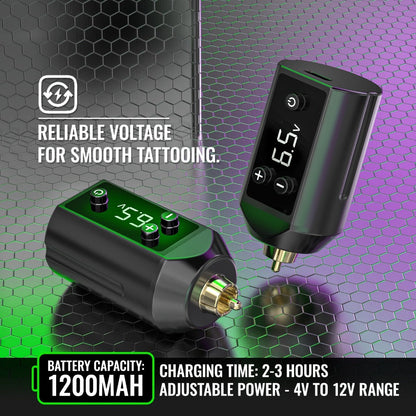 Tattoo Machine Kit VOID Wireless Pen with 1200mAh Battery, 4-12V Adjustment, 10 Cartridges and 5 Ink Shades