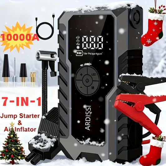 Car Jump Starter 10000A with 150PSI Tire Inflator – 7-in-1 Emergency Battery Booster Pack, 5000A Peak, 10000mAh Power Bank, LED Light, USB Charging, for 12V Vehicles up to 8.0L Gas & 7.0L Diesel