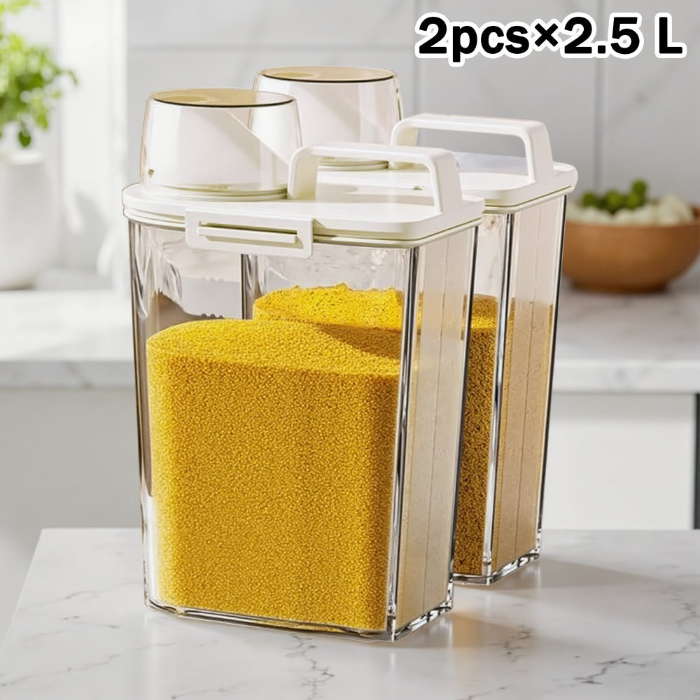Food Storage Containers 2.5L and 3L PP Pantry Bins with Measuring Cups in Two-, Four- or Six-Pack Options