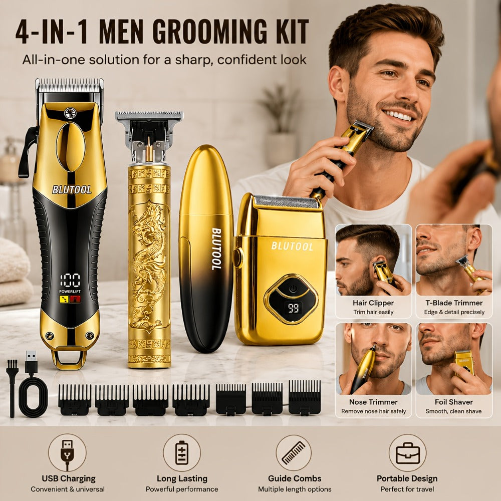 Men's Grooming Kit Hair Clipper & Electric Shaver USB Rechargeable Cordless LED Display – Precision Beard Trimmer Face Shaver Set for Hair Trimming Styling, Grooming Gift for Dad Husband Boyfriend