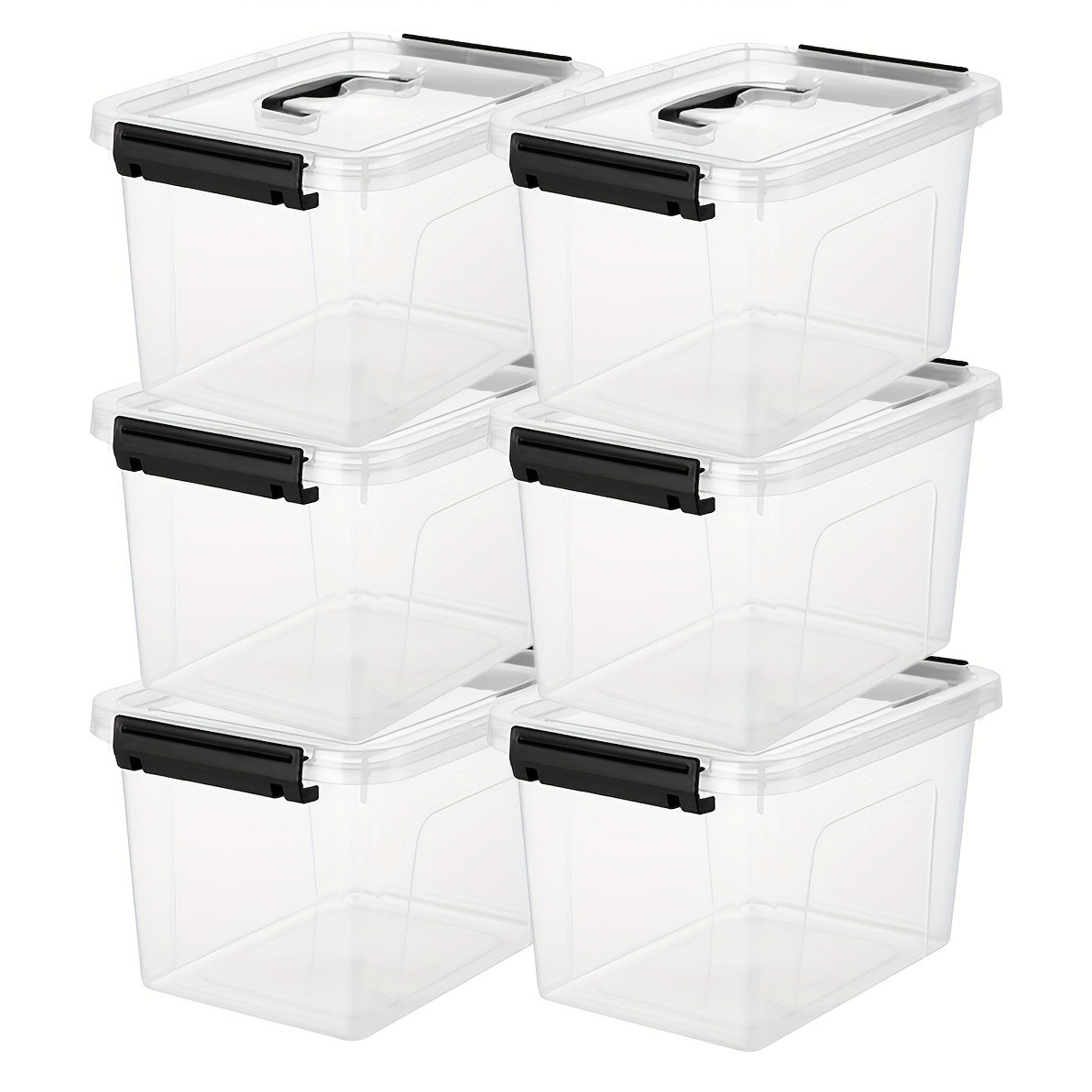 Six-Pack Clear 5.5-Liter Storage Bins with Lids, Latch Handles and Stackable Rectangular Design