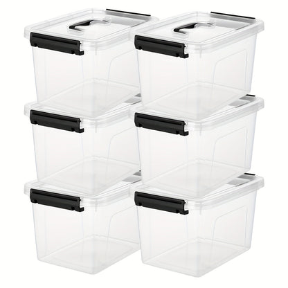 Six-Pack Clear 5.5-Liter Storage Bins with Lids, Latch Handles and Stackable Rectangular Design