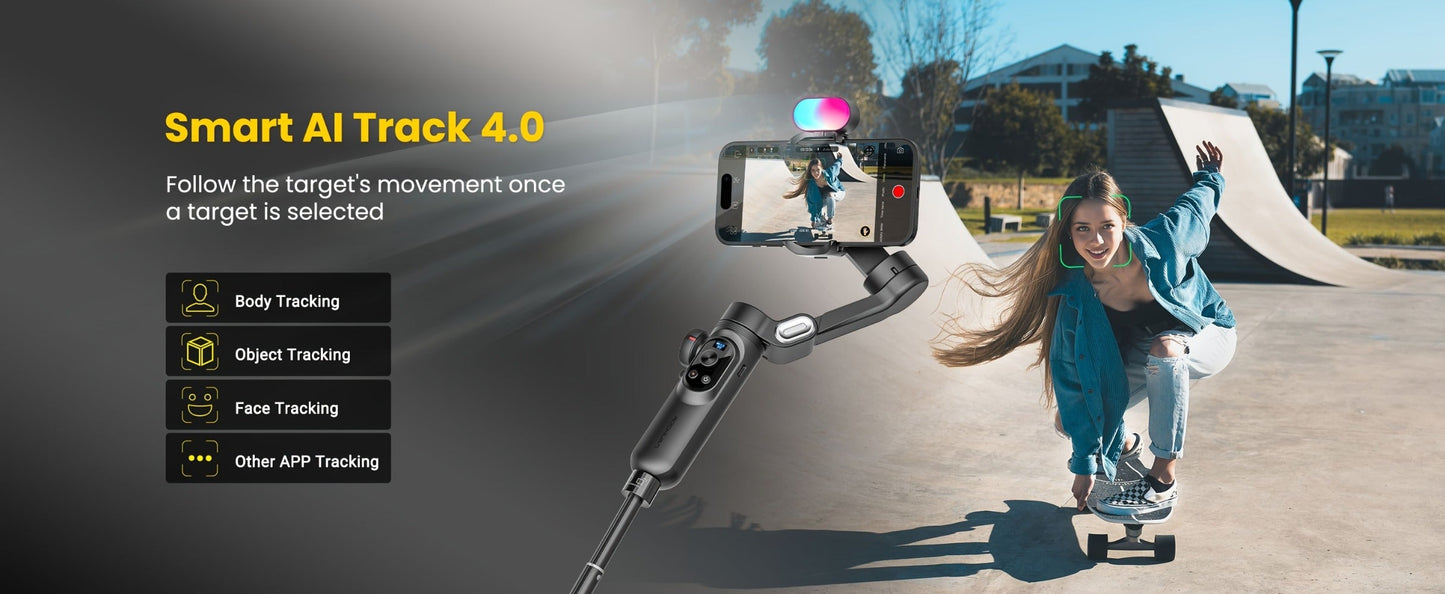 AOCHUAN Smart X Pro Combo 3-Axis Smartphone Gimbal Stabilizer | RGB Fill Light, Extension Rod, OLED Display & Wireless Charging for iPhone 15 14 13 Pro Max, YouTube Vlogging & Live Streaming