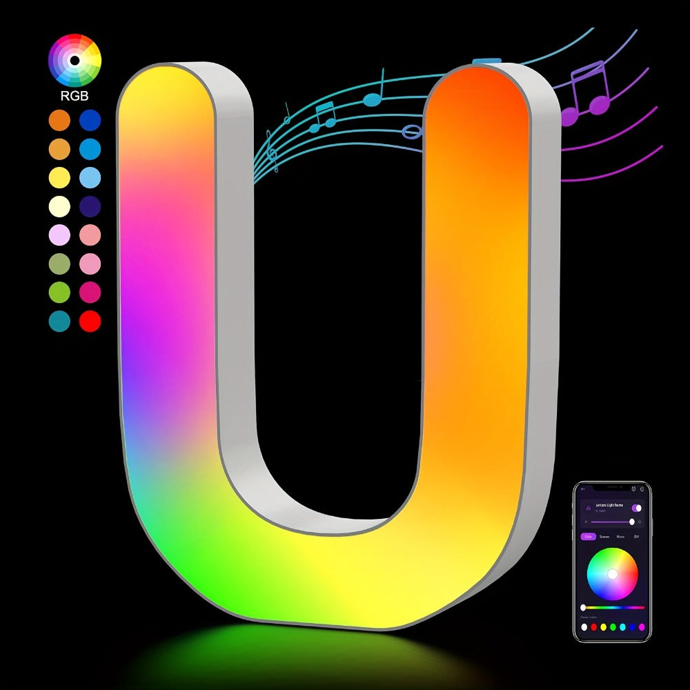 RGB LED Letter and Number Light with 38 Checkout Shapes, USB Power, App Control and Music Sync