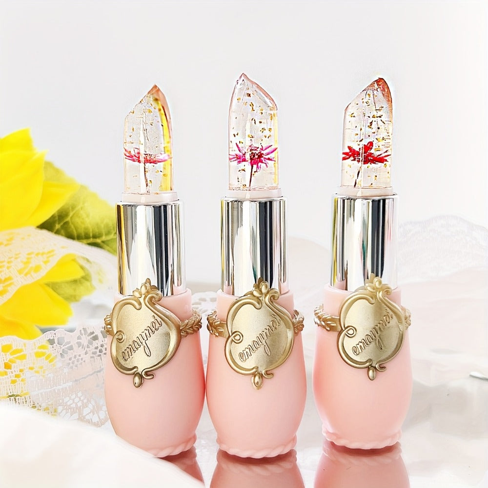 Jelly Lip Balm Set 6 Pack Color Changing — Temperature-Sensitive Dried Flower Extract, Sheer Moisturizing Clear Gloss, Natural Pink Tint, Long-Lasting Hydration Lip Care for Women