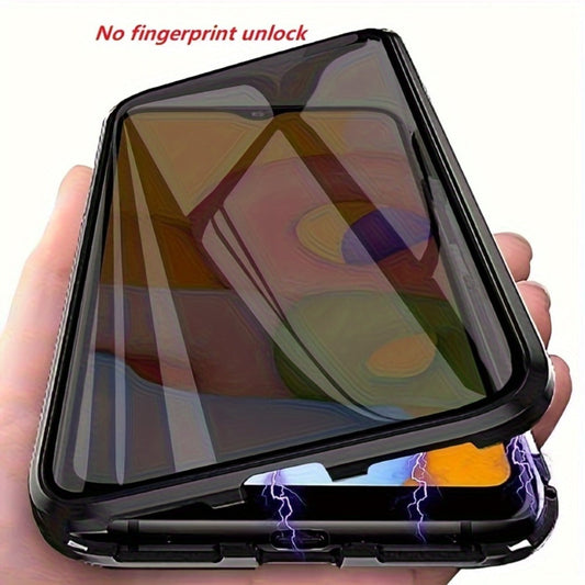 Double-Sided Glass iPhone Case with Stand 2-Piece Set Magnetic 360 Metal Frame Privacy Safety Lock Lens Protection for iPhone 16 Pro Max 16 Pro 16 Plus 16 15 Pro Max 14 Pro Max