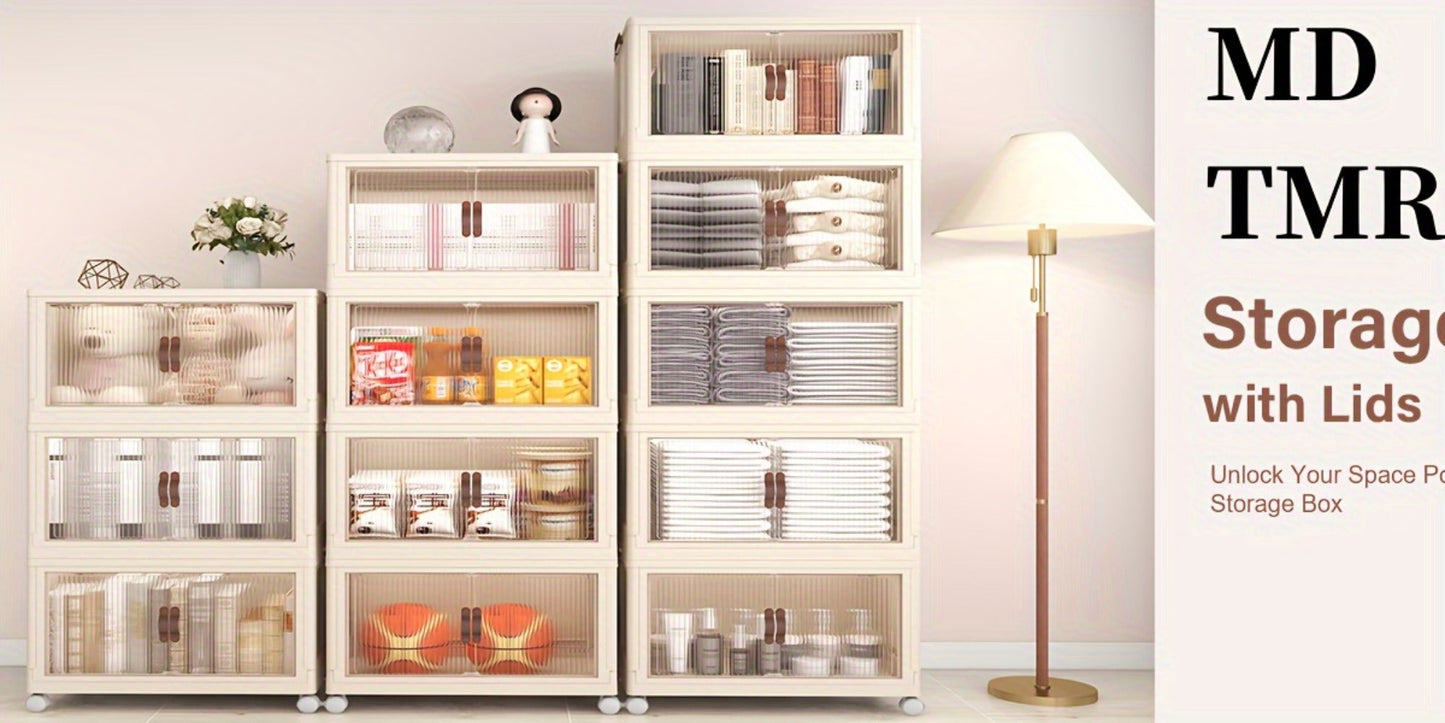 Storage Cabinet 49cm Foldable Rolling Organizer with Translucent Doors and Two to Five Layers