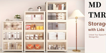 Storage Cabinet 49cm Foldable Rolling Organizer with Translucent Doors and Two to Five Layers