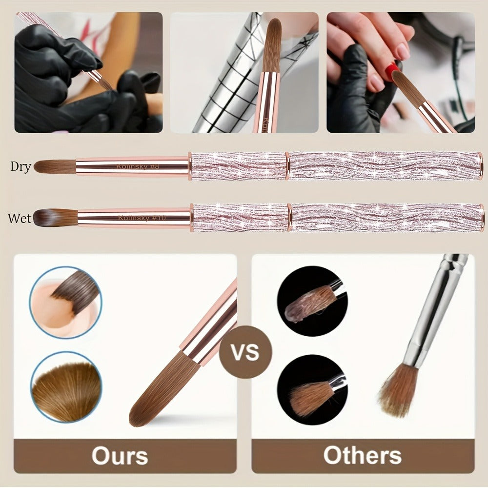 Round Nail Art Brush with Pink Sparkle Handle in Sizes 8, 10 or 12 and Three-Piece Set Option