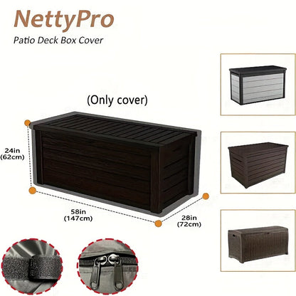 Black Patio Deck Box Cover with Buckle Straps in 51-, 58- or 62-Inch Length Options and Three Profiles