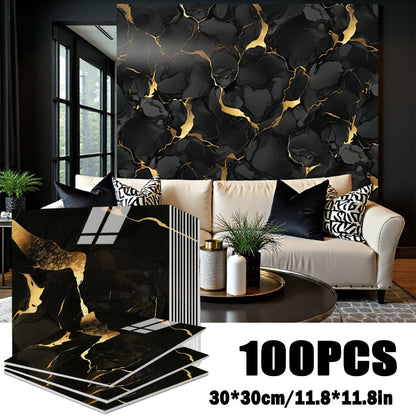 Marble Gold-Vein Wall Tile Sticker Set with 30 cm Panels, Four Colors and 50- or 100-Piece Packs