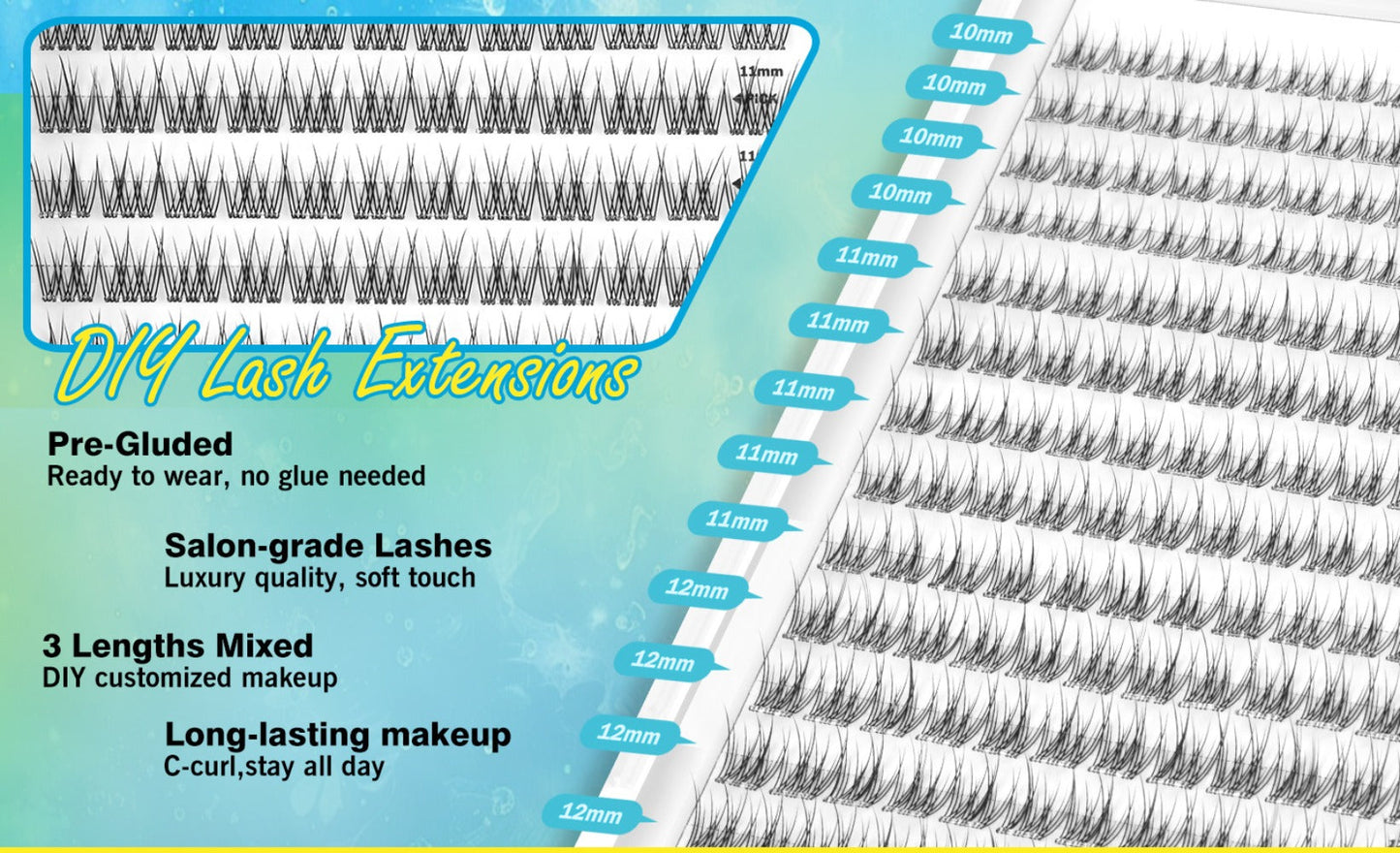Pre-Glued Wispy False Eyelash Cluster Tray with 156 Clusters and Two Pink Applicator Tweezers