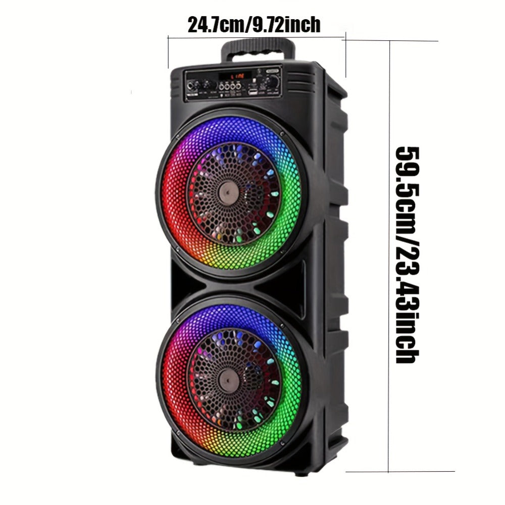 Dual 8.5-Inch Portable Party Speaker with RGB Lights, Bluetooth, TWS, FM, USB and Built-In Microphone