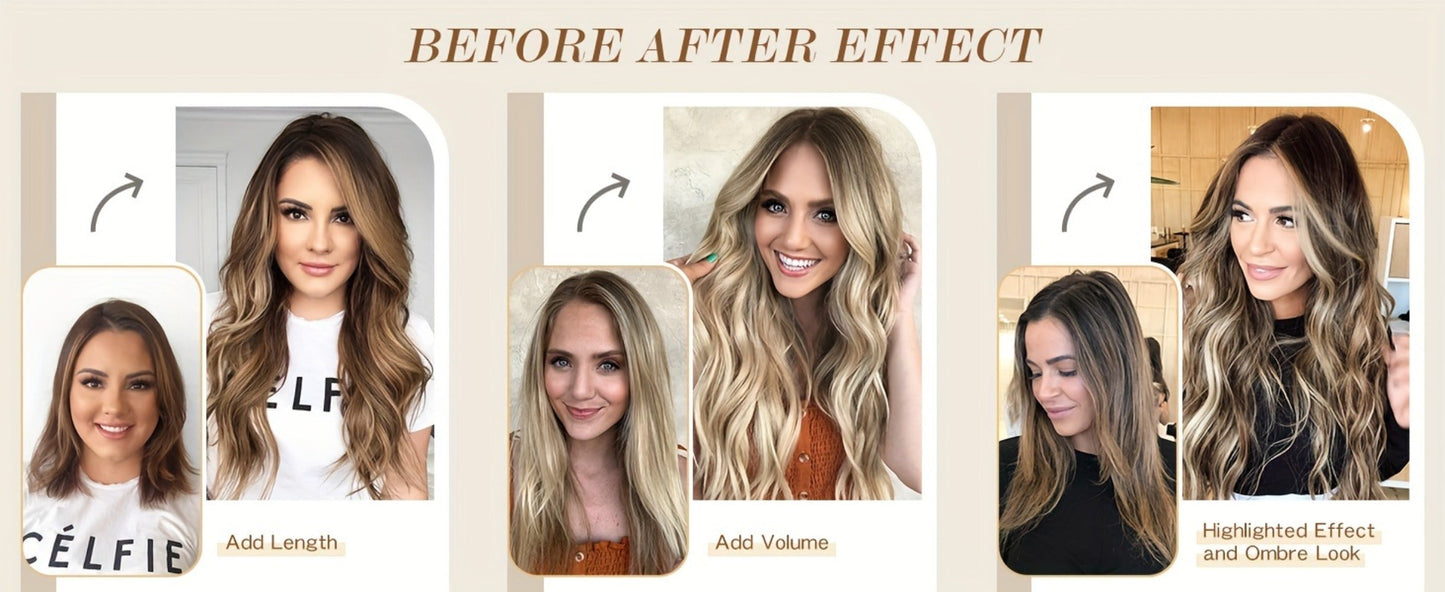 Hair Extensions Wavy 18-Inch Synthetic Halo Weft with Clear Wire, Two Clips and Ten Color Options