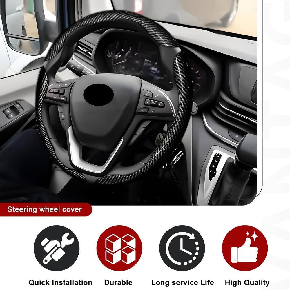 Steering Wheel Cover Carbon Fiber 3Pcs – Anti-Slip Scratch-Resistant Protector for Toyota RAV4, Camry, Corolla, Highlander, Tacoma, Tundra, 4Runner & Sequoia | Black & Red