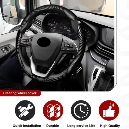 Steering Wheel Cover Carbon Fiber 3Pcs – Anti-Slip Scratch-Resistant Protector for Toyota RAV4, Camry, Corolla, Highlander, Tacoma, Tundra, 4Runner & Sequoia | Black & Red