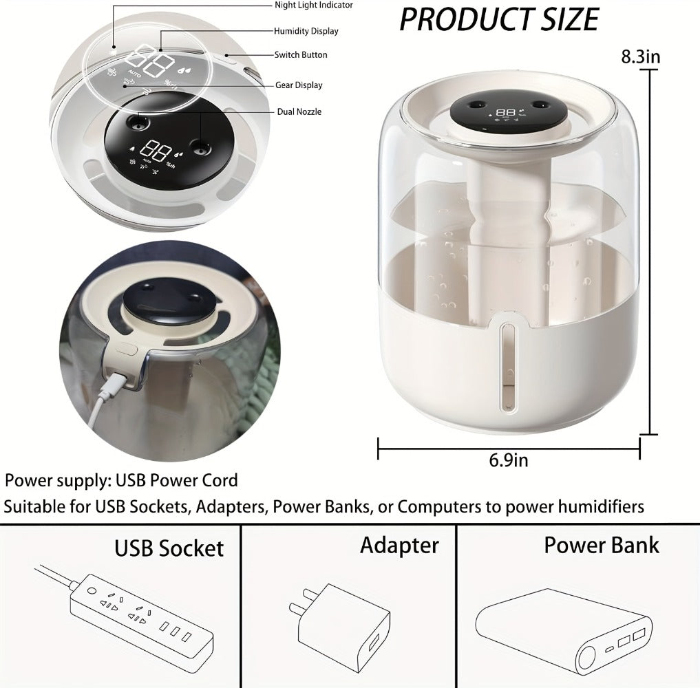 Humidifier 6.8L Top-Fill Dual-Mist Model with 10/20-Hour Spray Modes and Low-Water Auto Stop