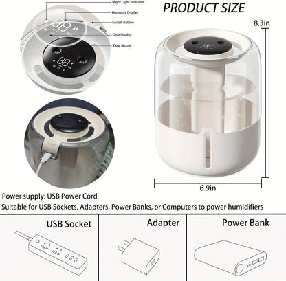 Humidifier 6.8L Top-Fill Dual-Mist Model with 10/20-Hour Spray Modes and Low-Water Auto Stop