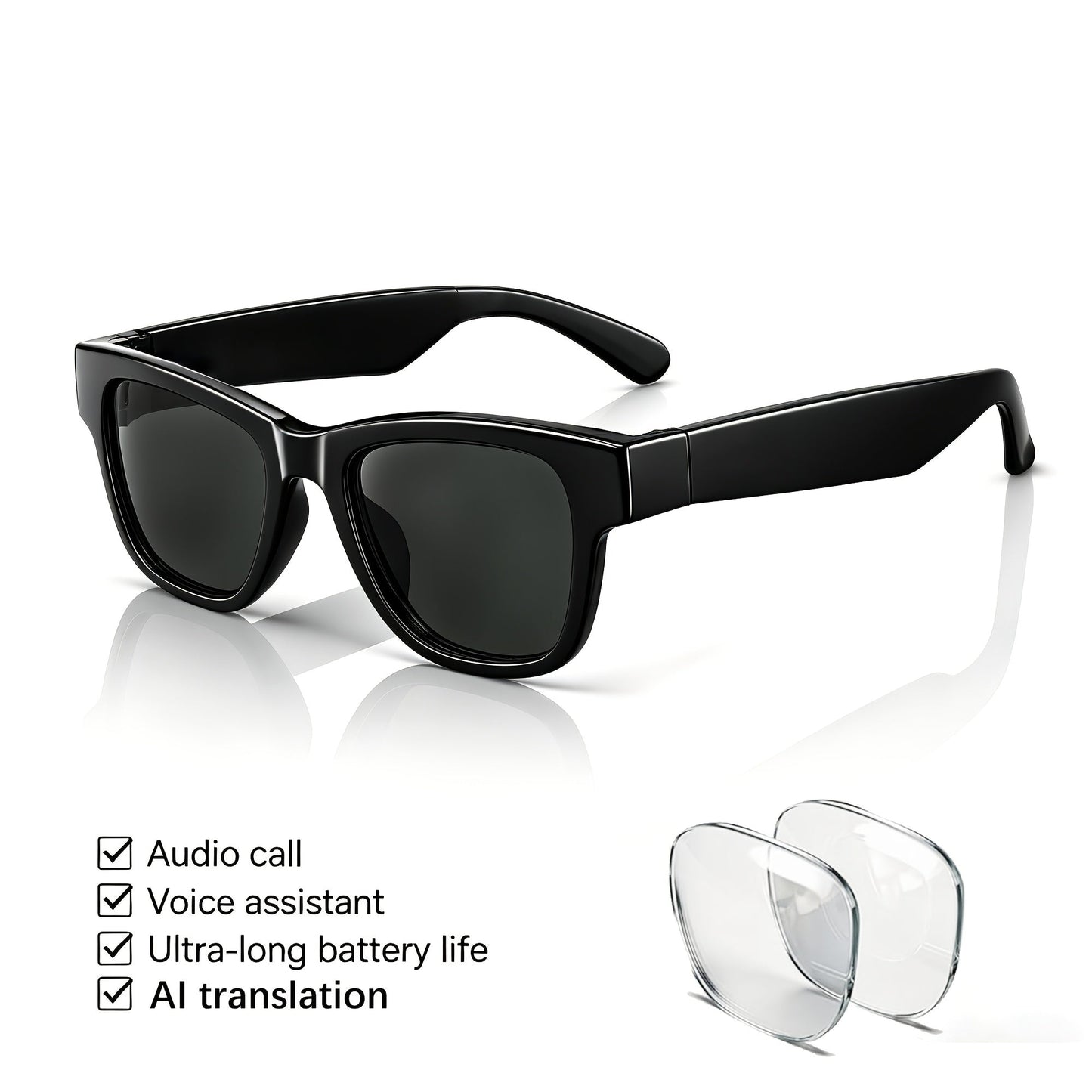 Smart Glasses 160-Language Translation Eyewear with Open-Ear Audio and Ten Photochromic or Filter Lens Options