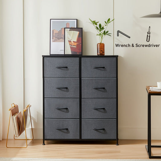 Dresser, 8 Drawer Chest of Drawers with Fabric Storage Drawers Wood Top Thickened Frame shown in the main product view