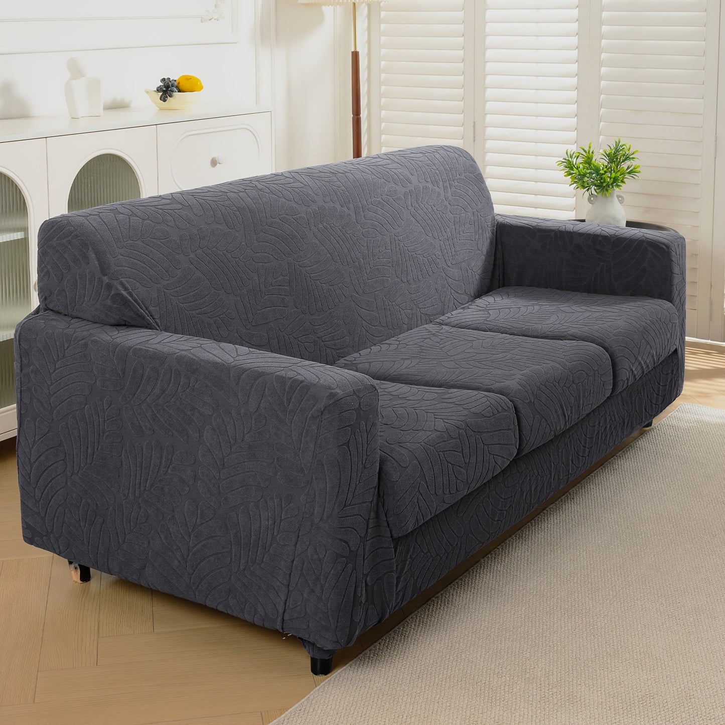 Outdoor Cushion Cover shown in the Dark Gray, 1 sofa cover + 3 seat cushions option