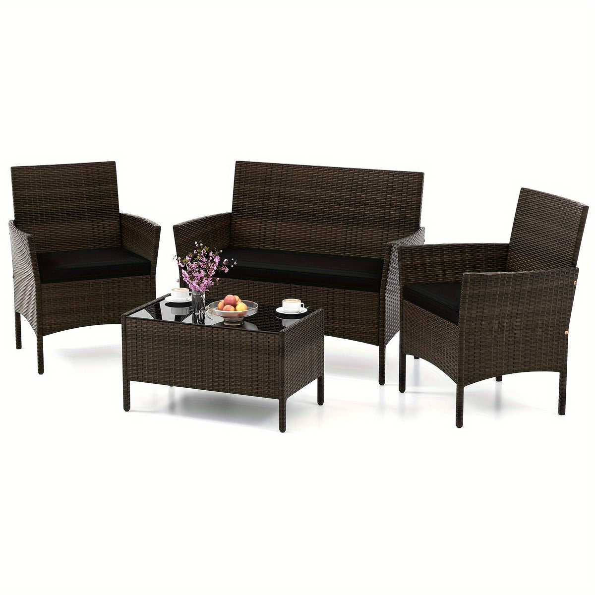 Outdoor Patio Furniture Set shown in the 4PCS Mix Brown+Black option