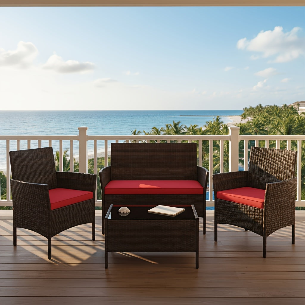 Outdoor Patio Furniture Set shown in the 4PCS Mix Brown+Red option