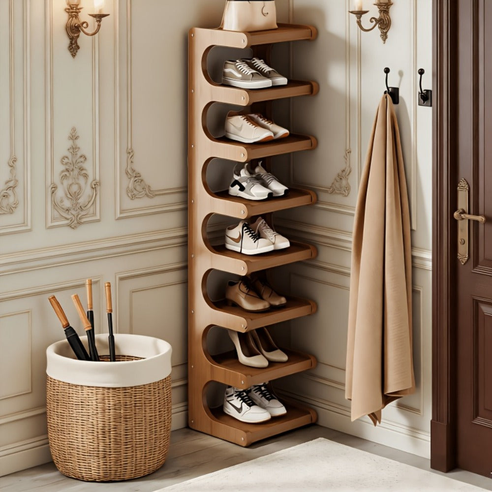 Shoe Rack, Bamboo 4-8 Tier Freestanding Shoe Organizer for Entryway Hallway Bedroom Closet shown in the main product view
